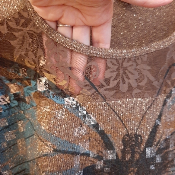 Vintage Lace Metallic Sheer Butterfly Sweater Tee Whimsigoth Fairy Grunge XL - Picture 4 of 8